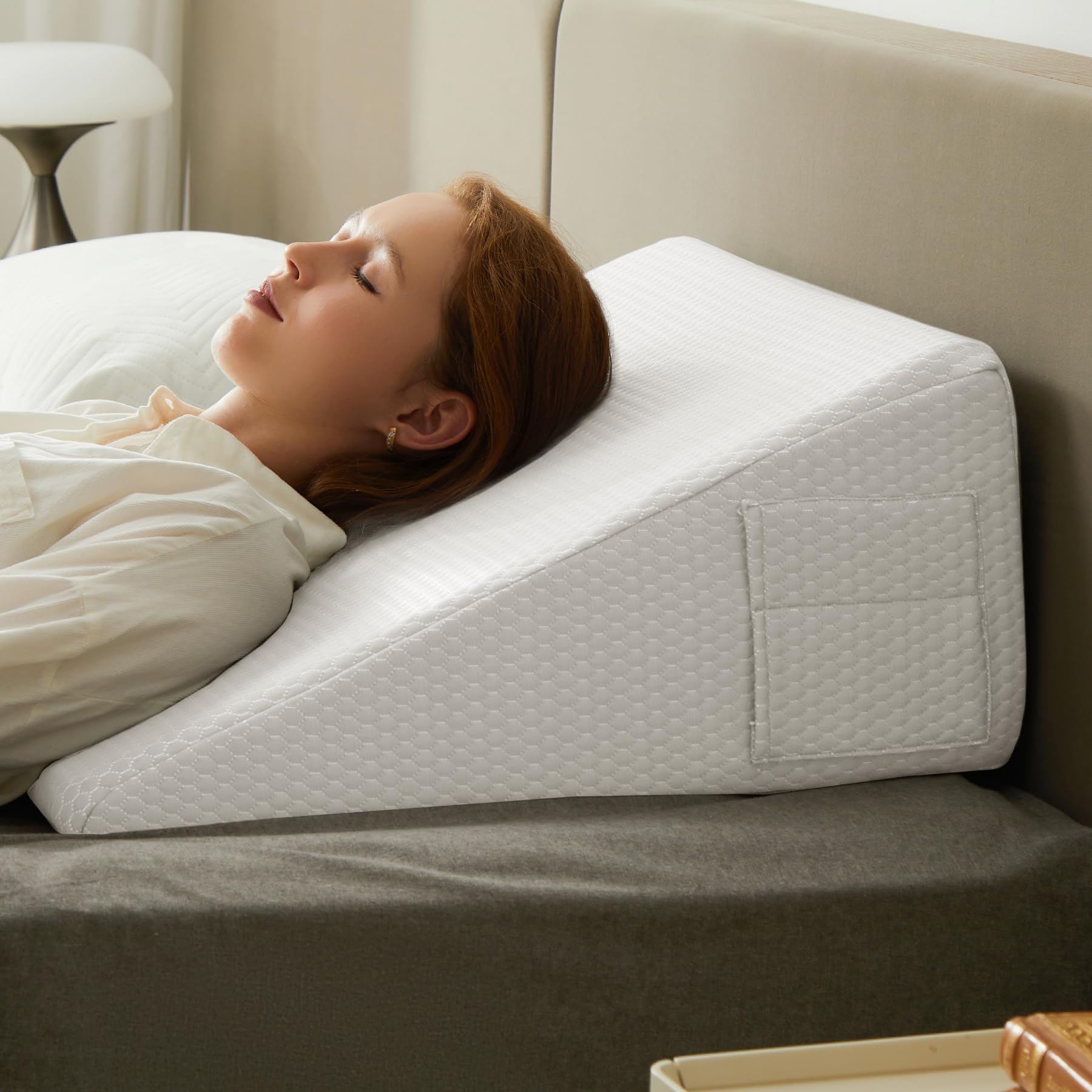 Bedluxe Wedge Pillow,10 inch Bed Wedge Pillow for Headboard, Pillow Wedge for Acid Reflux Relief, Sleeping, After Surgery, Snoring, Gerd, Triangle Pillow Wedge - Cooling Memory Foam Top, Grey